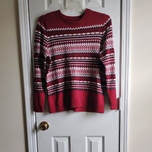 Croft & Barrow Red Patterned Crew Neck Sweater